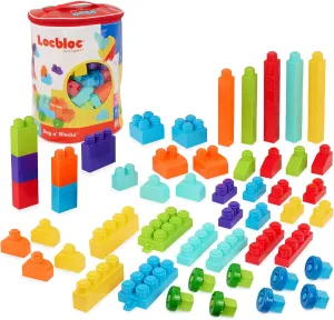 Battat – Large Building Blocks – 80 Colorful Pieces – 8 Wheel Bricks – Zippered Storage Bag – 12 Months   – Bag o' Blocks