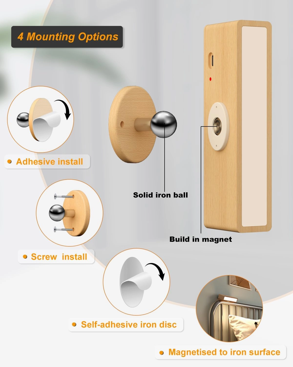 Battery Operated Wall Sconces Set of 2,Rechargeable Wall Lights Wood,Stick On Wall Lights for Bedroom,Wall Mounted Bedside Reading Lamps Dimmable,Battery Powered Wall Lamp for Bedroom