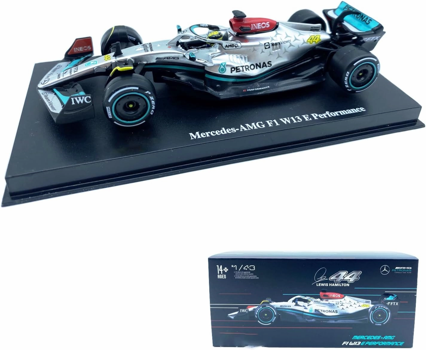 Bburago 1:43 F1Mercedes AMGW13 #44 Lewis Hamilton 1/43 Racing Car W13 #44 Super Formula One Alloy Luxury Die Cast Collection Vehicles Model (Hardcover W13#44)