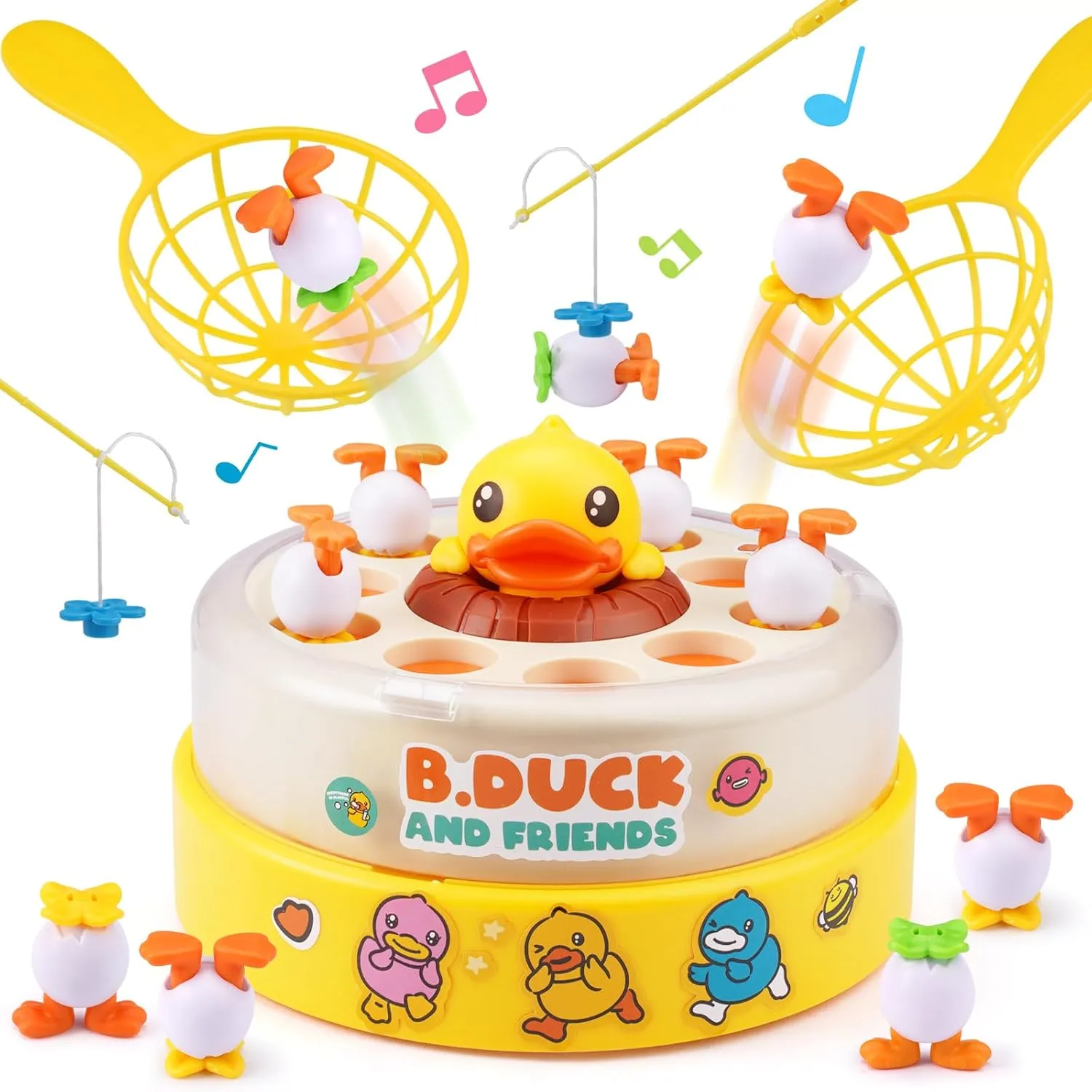 B.Duck Bounce Catch Game,Board Games,Fun Bounce & Catch Duck Toy, Interactive Family Game for 3-7 Year Olds, Party Game for Toddlers & Kids (Yellow)