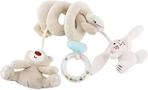 Bear Spiral Wrap Toy, Baby Stroller Crib Hanging Rattle Toys with BB Device, Travel Activity with Ring Box, for Infant