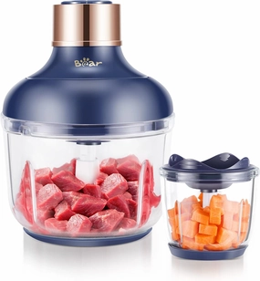 Bear Food Processor, Electric Food Chopper with 2 Glass Bowls (8 Cup 2.5 Cup), 400W Power Grinder with 2 Sets Stainless Steel Blades, 2 Speed for Meat, Vegetables, and Baby Food