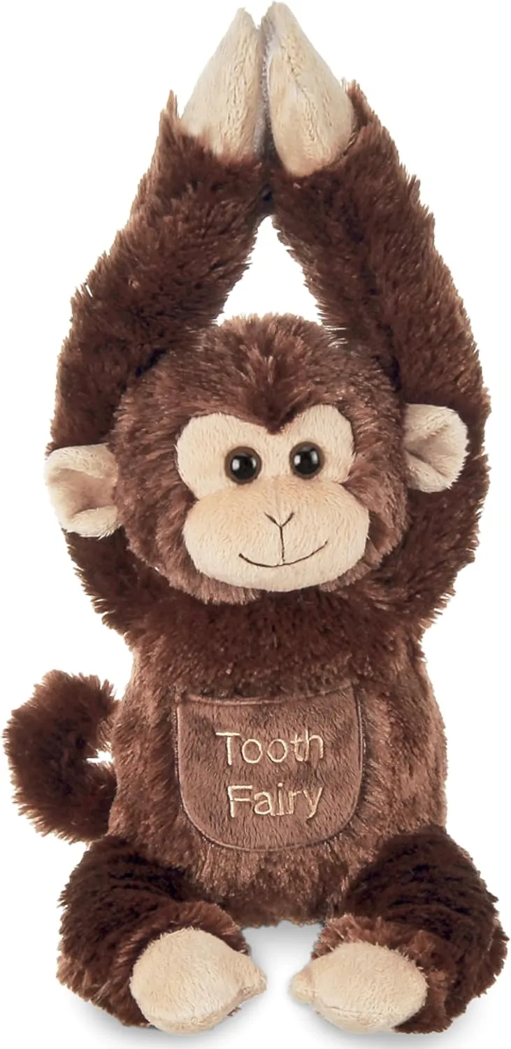 Bearington 12 in Tooth Fairy Door Hanger Stuffed Animal, Lil' Swings Monkey Tooth Holder, Fairy Doll with Pocket Pouch
