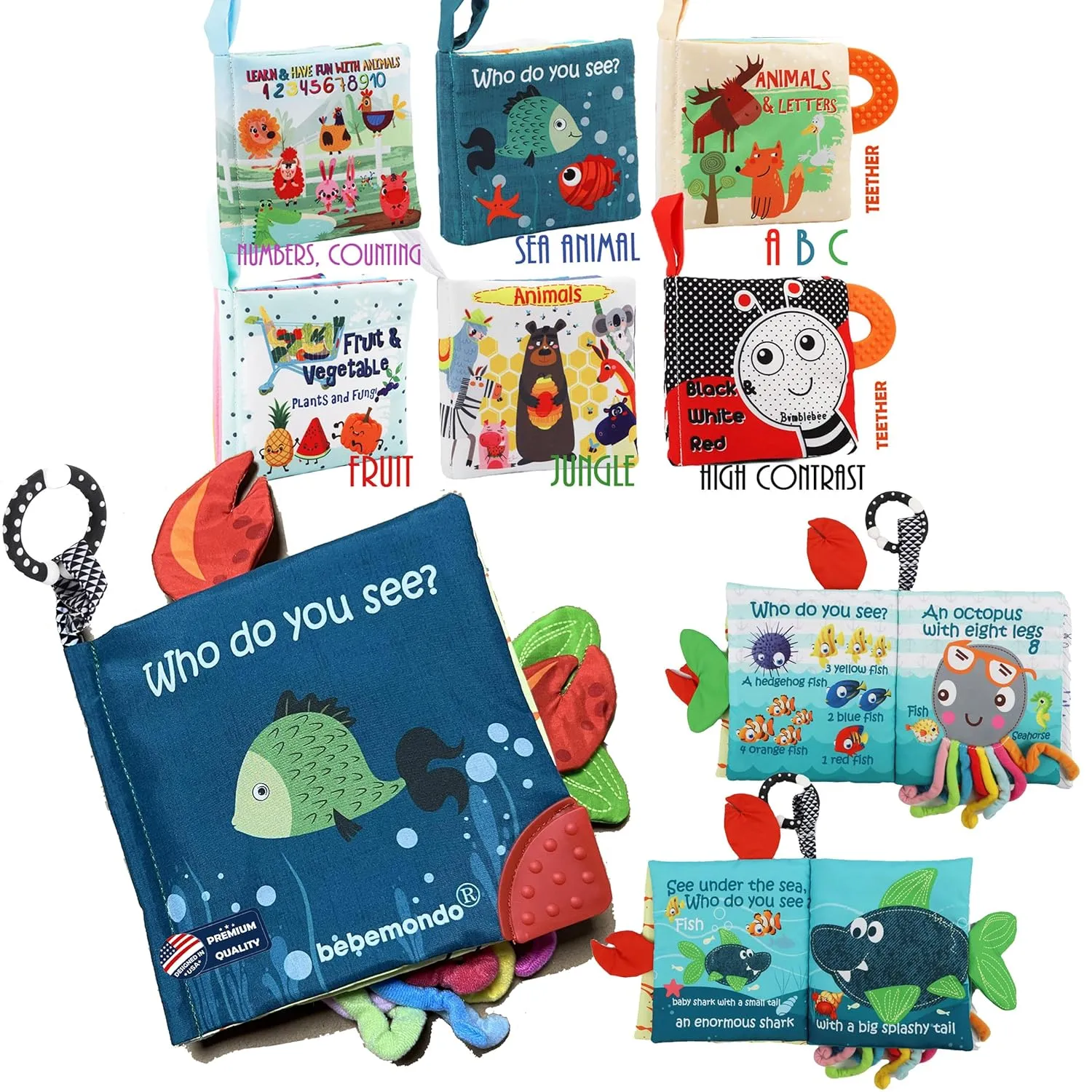 bebe mondo Fish Baby Crinkle Books with 6 PCs Educational Learning Toys for Newborn Babies Infants 0-6, 6-12 and 12-18 Months 1-2 Year Old