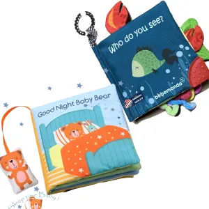 bebe mondo Teddy Bear Toy & Fish Baby Crinkle Books for Newborn Babies Infants 0-6, 6-12 & 12-18 Months, 1-2 Year Old