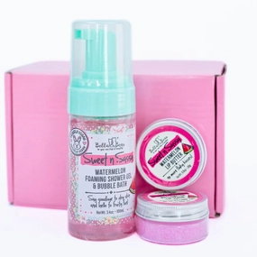 Bella & Bear Sweet 'n; Sassy Mini Bath & Body Gift Set with 2 in1 Foaming Shower Gel & Bubble Bath, Lip Scrub, Lip Butter - Great Gifts for Women