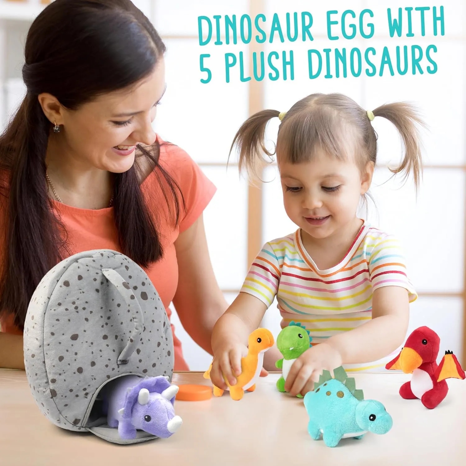 BenBen Dinosaur Stuffed Animals, 5 Small Dinosaur Plush Dolls and Egg Bag Toys Set, Dino Plushies, Cute Stuff for Kids Girls Boys, Baby Shower, Easter Basket Stuffers
