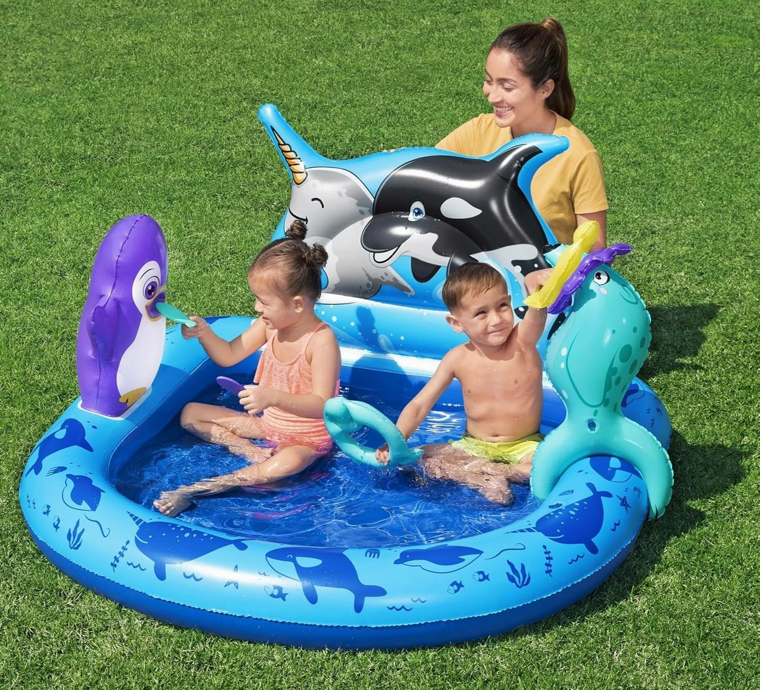 Bestway H2OGO! Polar Pals Kids Inflatable Water Play Center (53" x 51.5" x 28.5") | Outdoor Summer Pool Toy for Children Ages  2