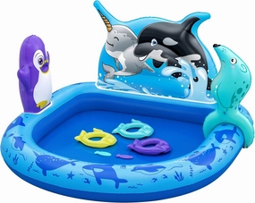 Bestway H2OGO! Polar Pals Kids Inflatable Water Play Center (53" x 51.5" x 28.5") | Outdoor Summer Pool Toy for Children Ages  2