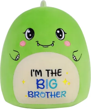 Big Brother Dinosaur Stuffed Animals: 9-Inch Cute Green Dinosaur Plush Toys, I’m The Big Brother Plushie Pillows, New Sibling Gifts for Boys Baby Shower Present