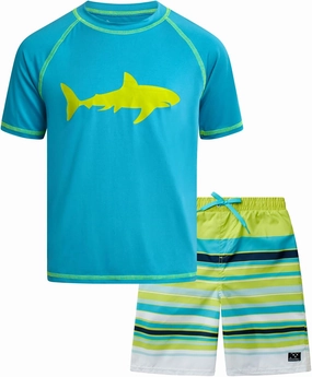 Big Chill Boys Rash Guard Set - 2 Piece UPF 50  Quick Dry Short Sleeve Swim Shirt and Swim Trunks for Boys (Sizes: 4-14)
