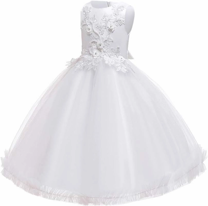 Big Girl Flower Lace Princess Tulle Long Dress for Kids Prom Formal Pageant Dance Gown