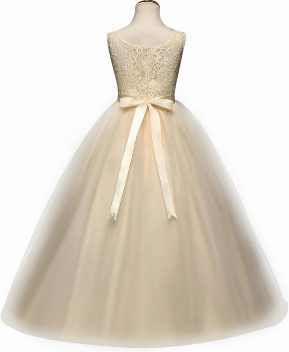 Big Girl Flower Lace Princess Tulle Long Dress for Kids Prom Formal Pageant Dance Gown