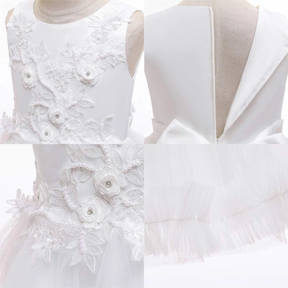 Big Girl Flower Lace Princess Tulle Long Dress for Kids Prom Formal Pageant Dance Gown