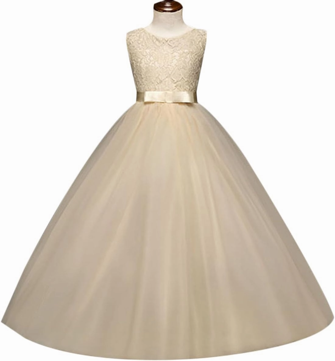 Big Girl Flower Lace Princess Tulle Long Dress for Kids Prom Formal Pageant Dance Gown