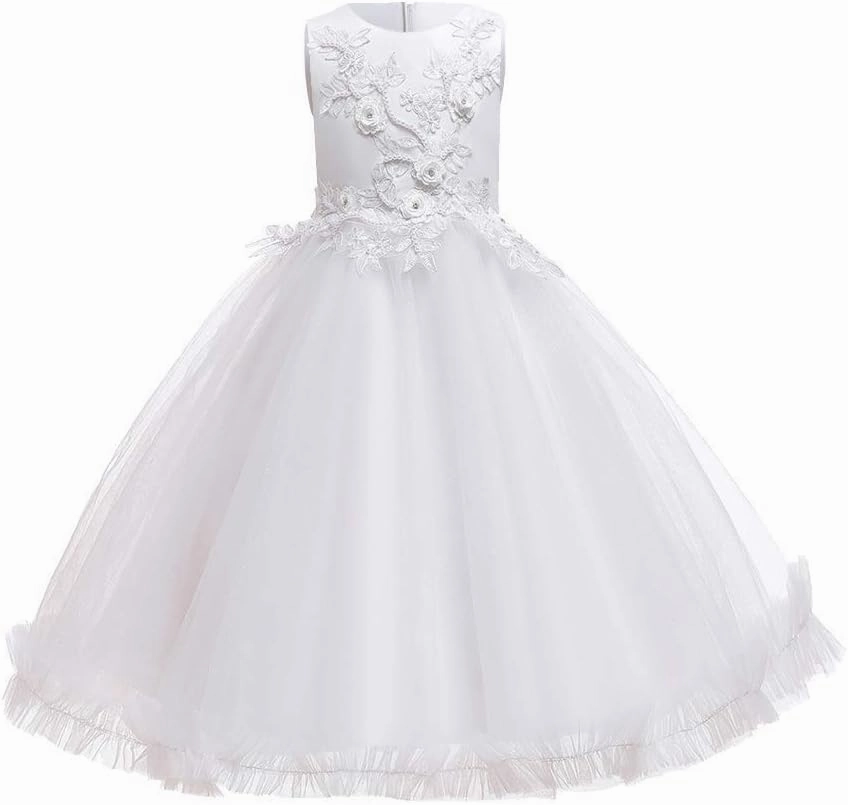 Big Girl Flower Lace Princess Tulle Long Dress for Kids Prom Formal Pageant Dance Gown