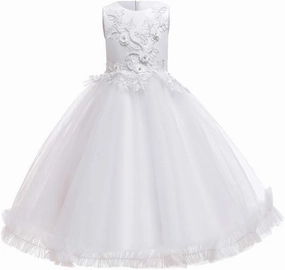 Big Girl Flower Lace Princess Tulle Long Dress for Kids Prom Formal Pageant Dance Gown