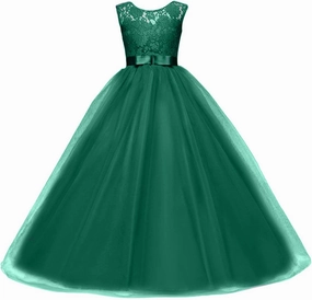 Big Girl Flower Lace Princess Tulle Long Dress for Kids Prom Formal Pageant Dance Gown