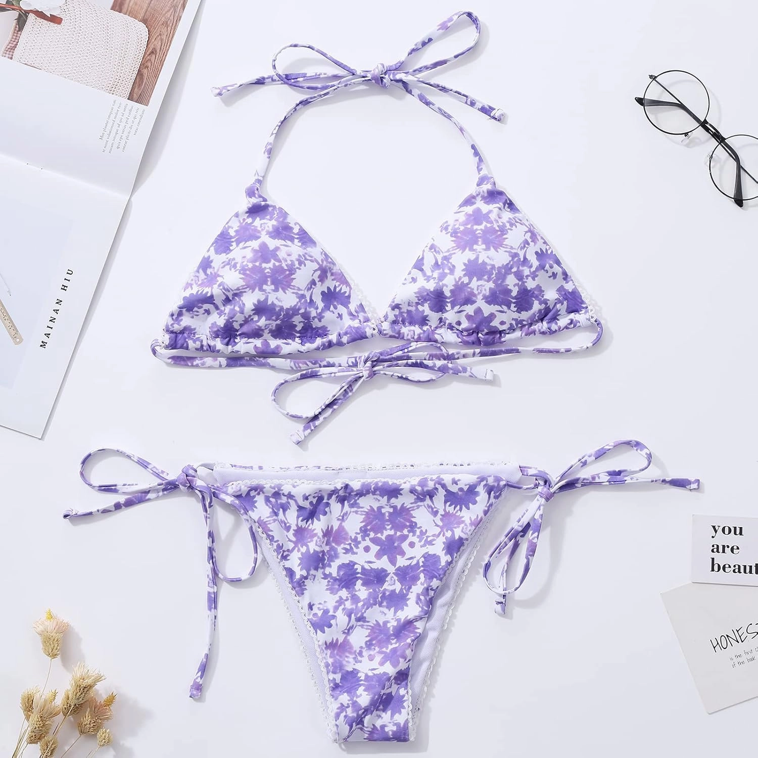 Bikinis Swimsuit Set for Women Swimwear Triangle Bathing Suit Tie String Thong