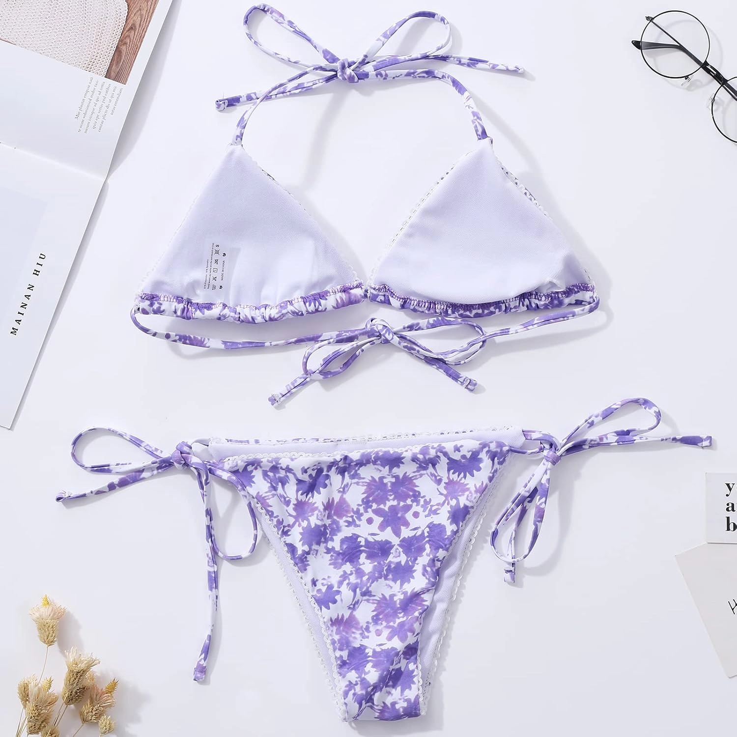 Bikinis Swimsuit Set for Women Swimwear Triangle Bathing Suit Tie String Thong