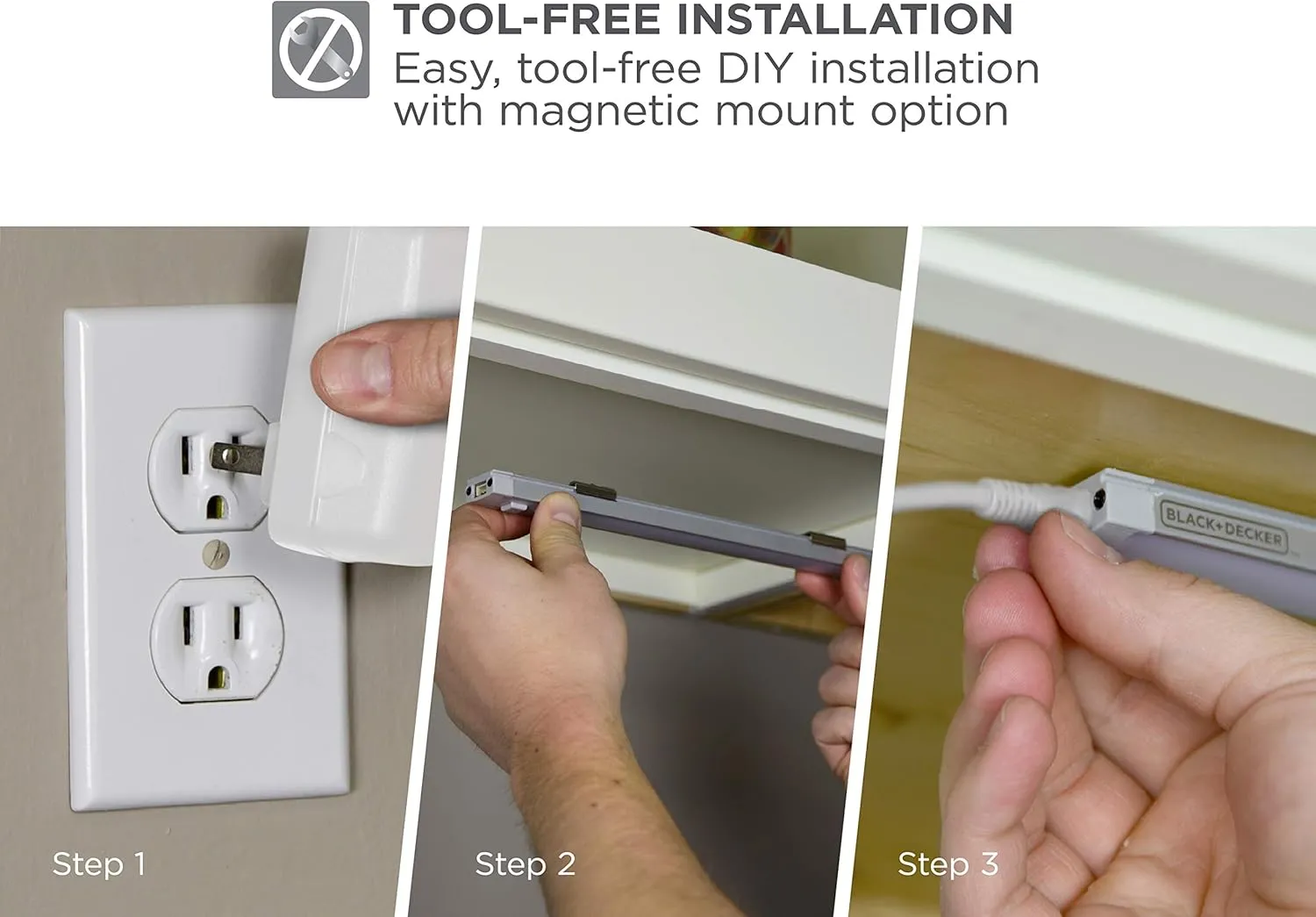 BLACK DECKER LED Under Cabinet Lighting Kit, 3-Bars, 12in. Each, DIY Tool-Free Install w/Magnetic Option, Daylight, 5000K, 1290 Lumens (LEDUC12-3DK)
