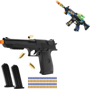Black Soft Bullet Toy Gun with Shell Ejecting and Kids Light up Toy Gun with Sound Effects