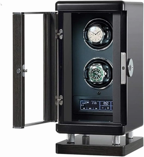Black Watch Winders Automatic Self Wind 2 Mechanical Watches Storage Display Cabinet Solid Wood with Fingerprint Unlock