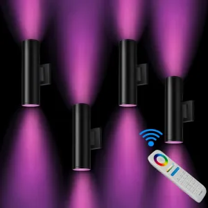 Bling RF Remote Control RGB Colour Changing Lighting LED Double Up and Down Outdoor Wall Light,White Temperature 2700k- 6500k RGB CCT Exterior Wall Lighting (4 Pack)
