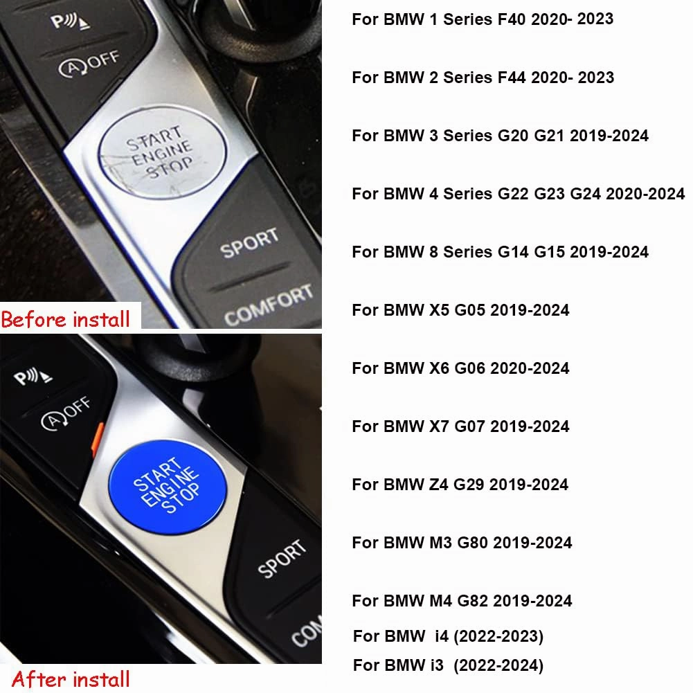 Blue Car Start Engine Stop Switch Ignition Button Replacement for BMW 1 2 3 4 8 X5 X6 X7 Z4 Series F40 F44 G20 G22 G14 G05 G06 G29