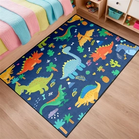 Blue Dinosaurs Area Rugs for Kids Cartoon Lovely Animal Patterns Carpet Dinosaur Rugs for Boys Bedroom Living Dinning Room Bedroom Kitchen Playing Room, 4'×5'