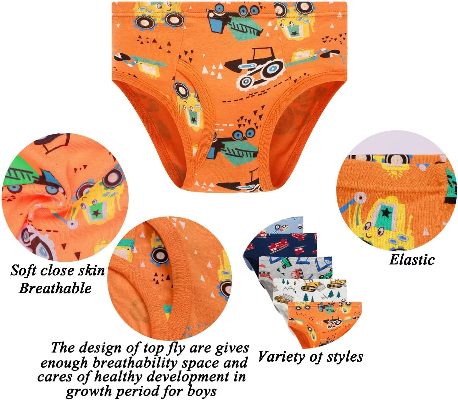 Boboking 100% Cotton Little Boys Briefs Soft Dinosaur Truck Toddler Underwear