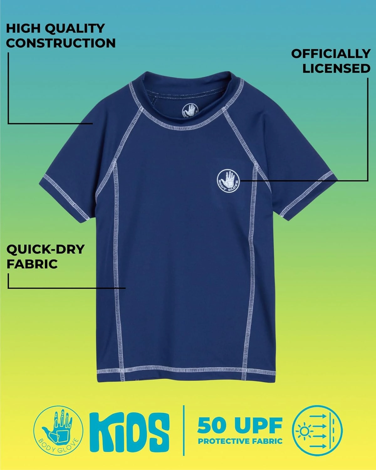 Body Glove Boys Swim Shirt - UPF 50  UV Sun Protection Quick Dry Short Sleeve Rash Guard for Boys Surf Swimwear (Sizes: 5-14)