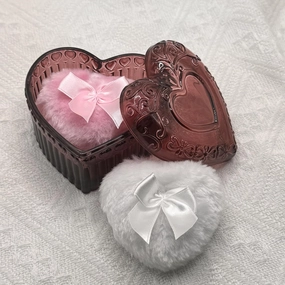 Body Powder Puff and Container - Glass Heart Dusting Powder Container with 2 Soft Puffs – Vintage Powder Puff Case for Women & Girls-GRB007-Red