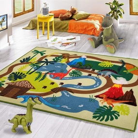 Booooom Jackson Dinosaur Rug,Prehistoric Adventure Play Rug - Polyester with Non-Slip Latex Backing,Dinosaur Land Play Mat Carpet Area Rug for Kids Room