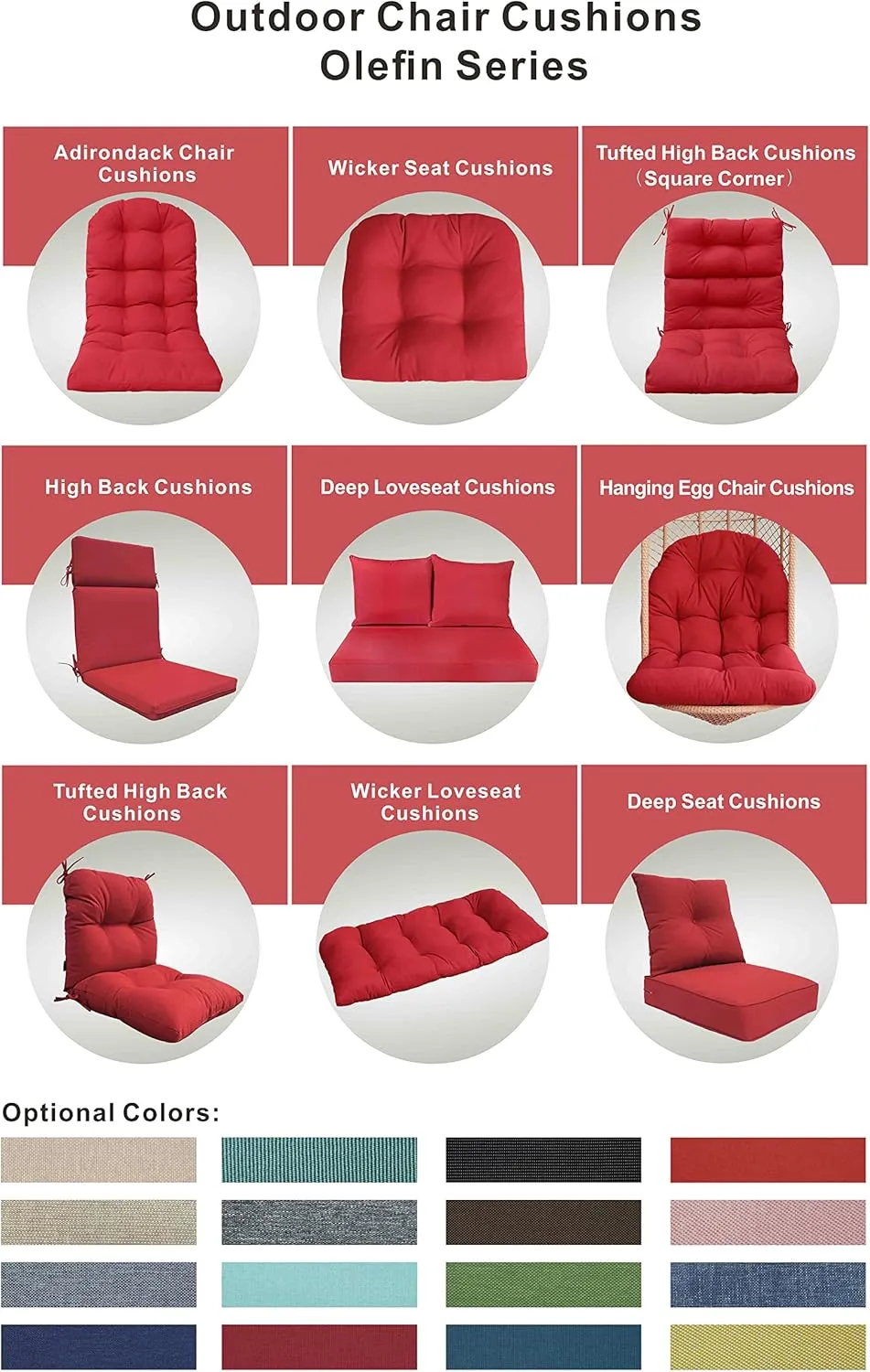 BOSSIMA Outdoor Indoor High Back Chair Tufted Thick Cushions Comfort Replacement Patio Seating Cushions Set of 2 Bright Red