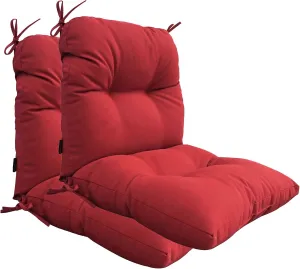 BOSSIMA Outdoor Indoor High Back Chair Tufted Thick Cushions Comfort Replacement Patio Seating Cushions Set of 2 Bright Red
