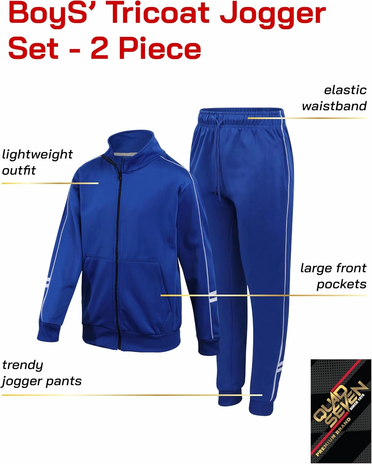 Boys' Tricot Jogger Set - 2 Piece Active Performance Zip-Up Tracksuit Set (Size: 4-18)