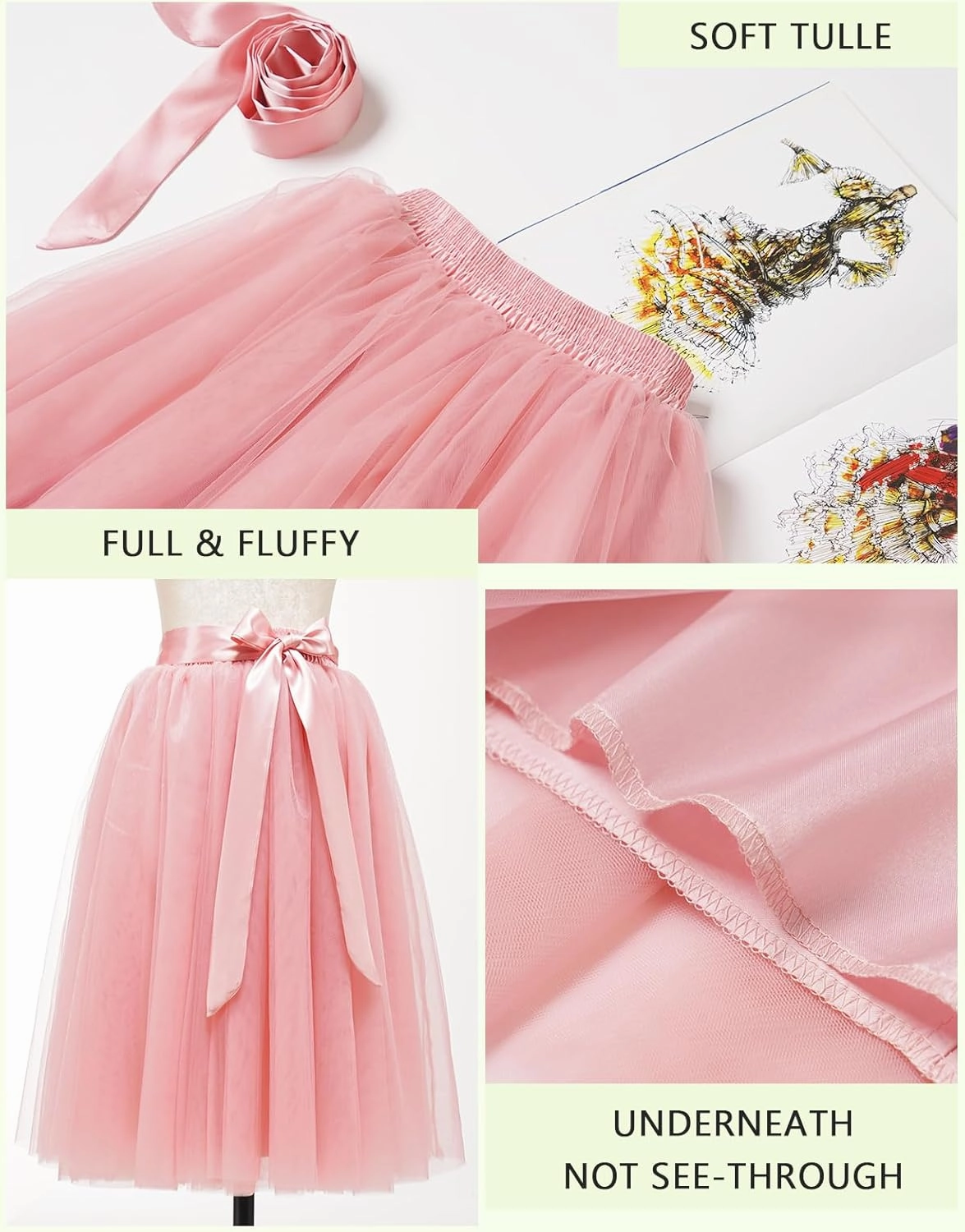 Bridesmay Women's Tulle Skirt Knee Length 6-Layered Wedding Party Homecoming Prom Dress
