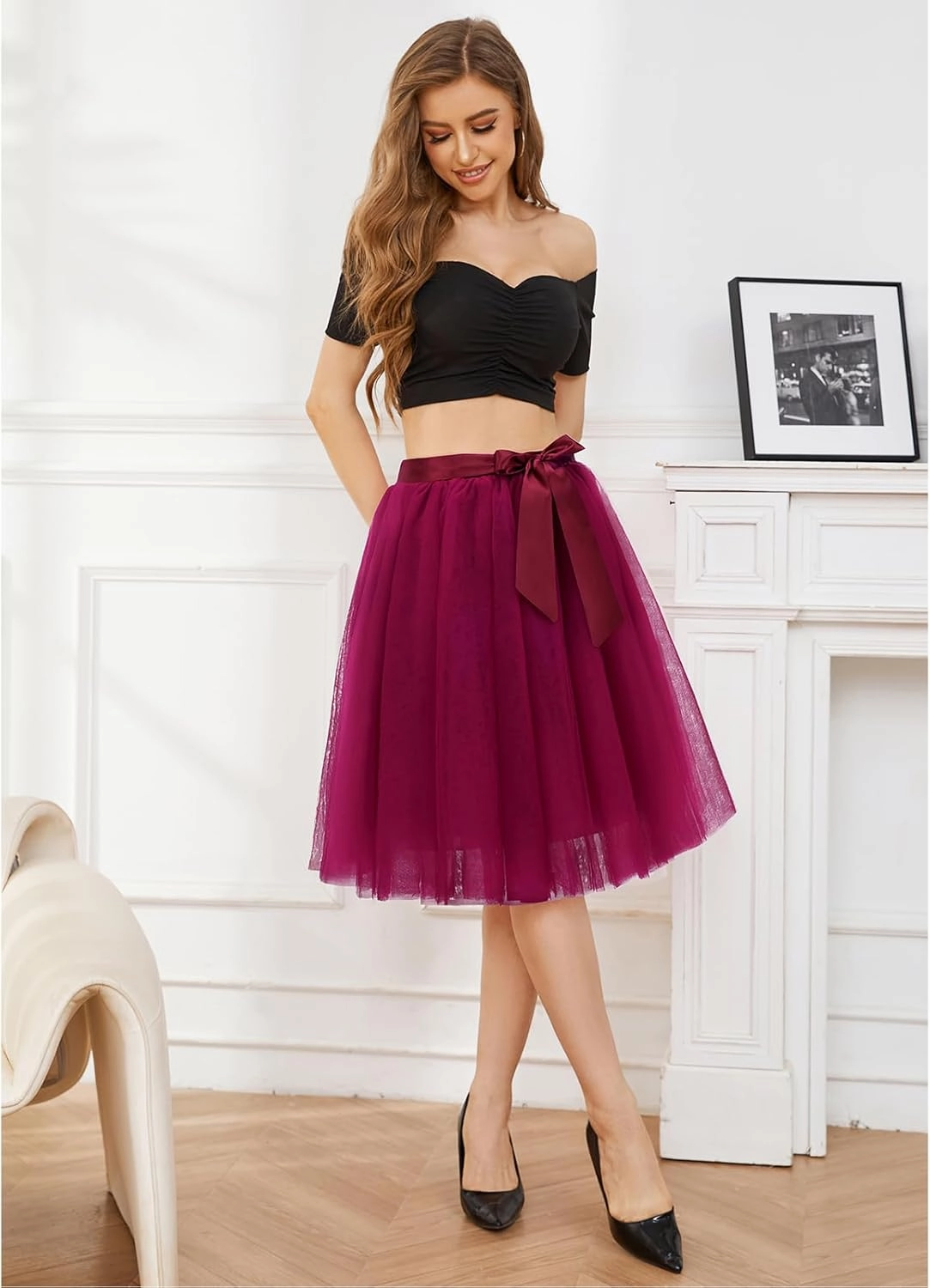 Bridesmay Women's Tulle Skirt Knee Length 6-Layered Wedding Party Homecoming Prom Dress