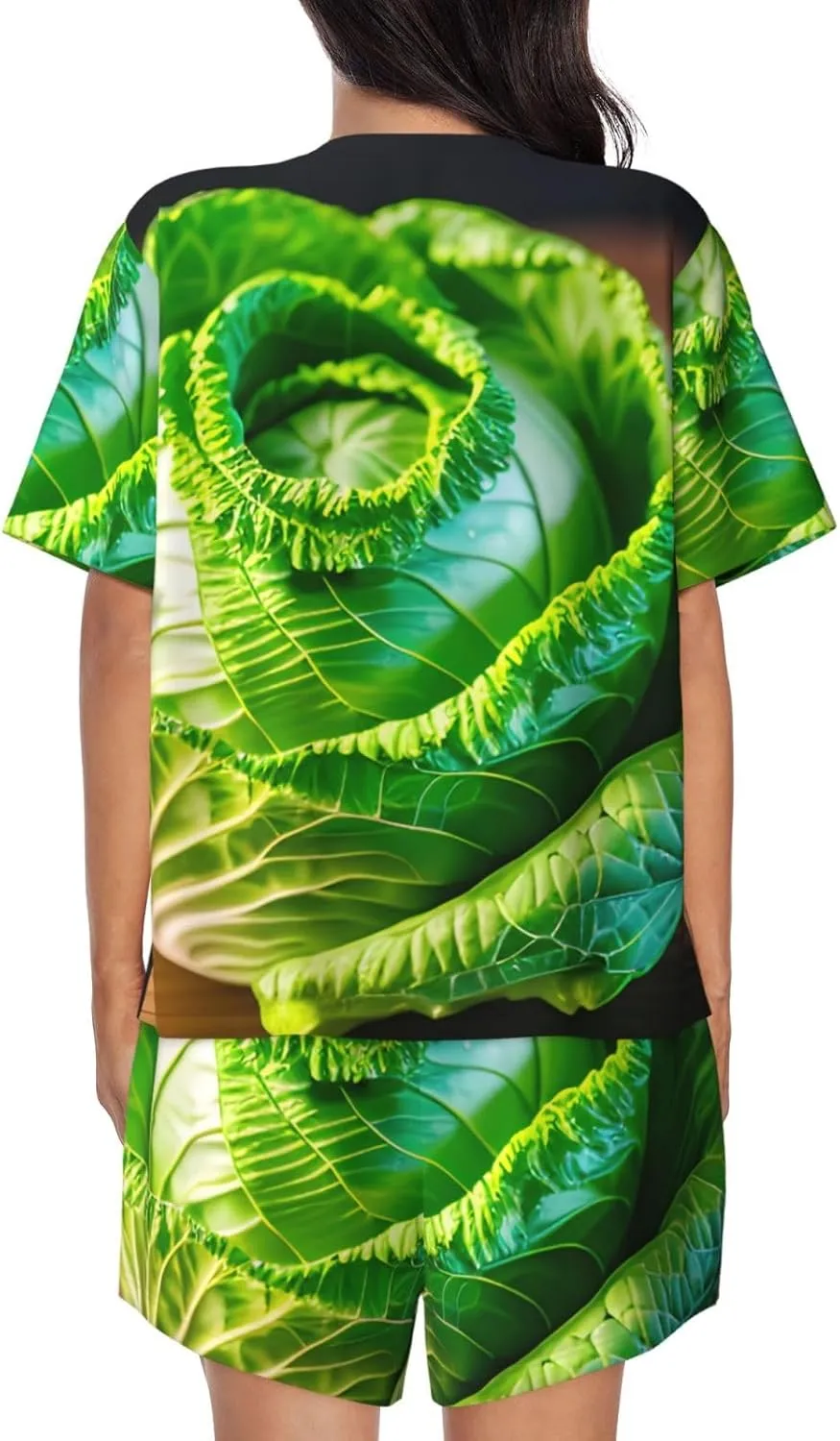 Bright Cabbage Print Women Style Short Sleeve Pajama Sets Soft And Comfy Nightwear For Home Outings
