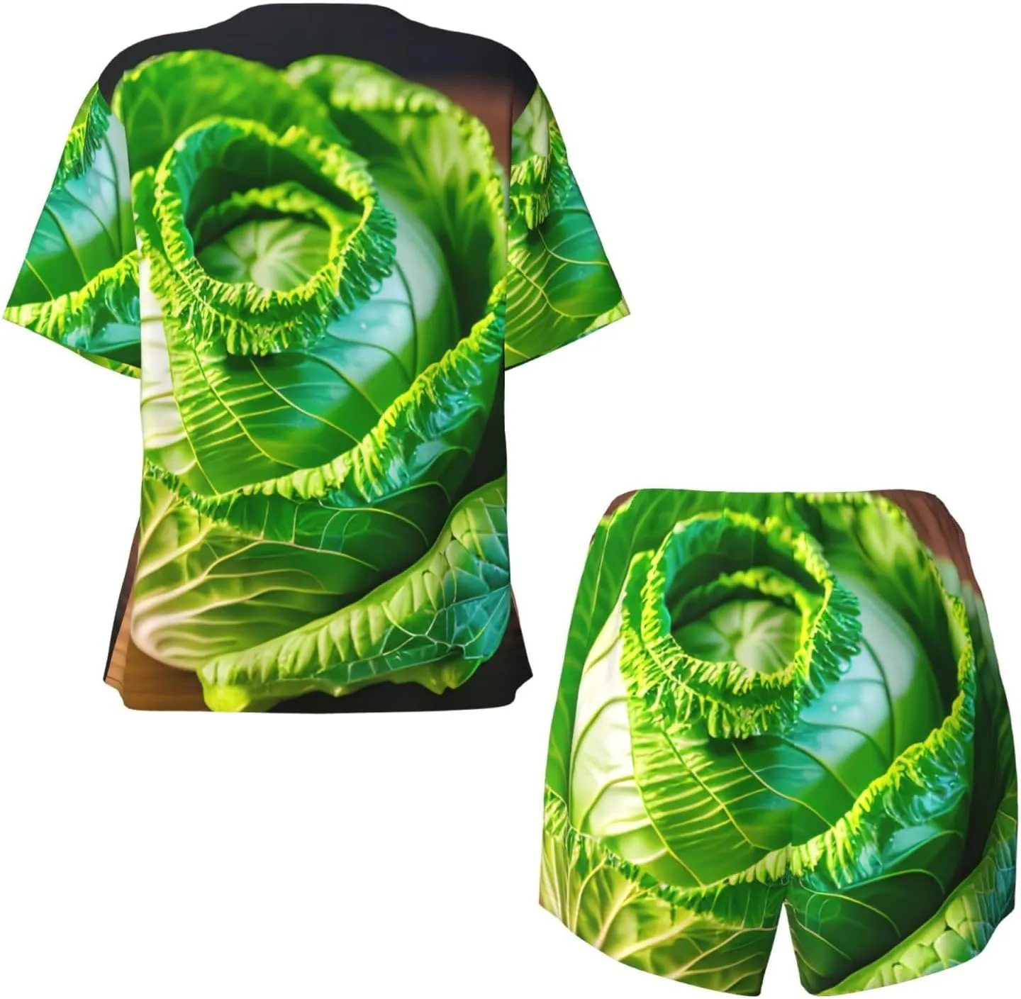 Bright Cabbage Print Women Style Short Sleeve Pajama Sets Soft And Comfy Nightwear For Home Outings