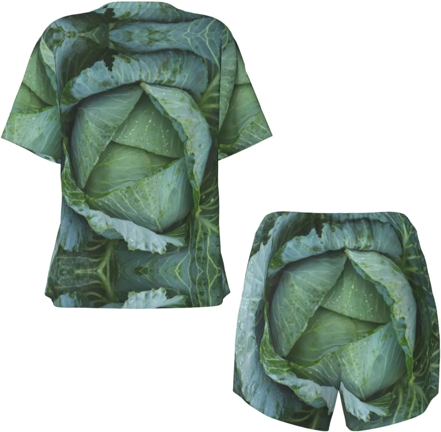Bright Cabbage Print Women Style Short Sleeve Pajama Sets Soft And Comfy Nightwear For Home Outings