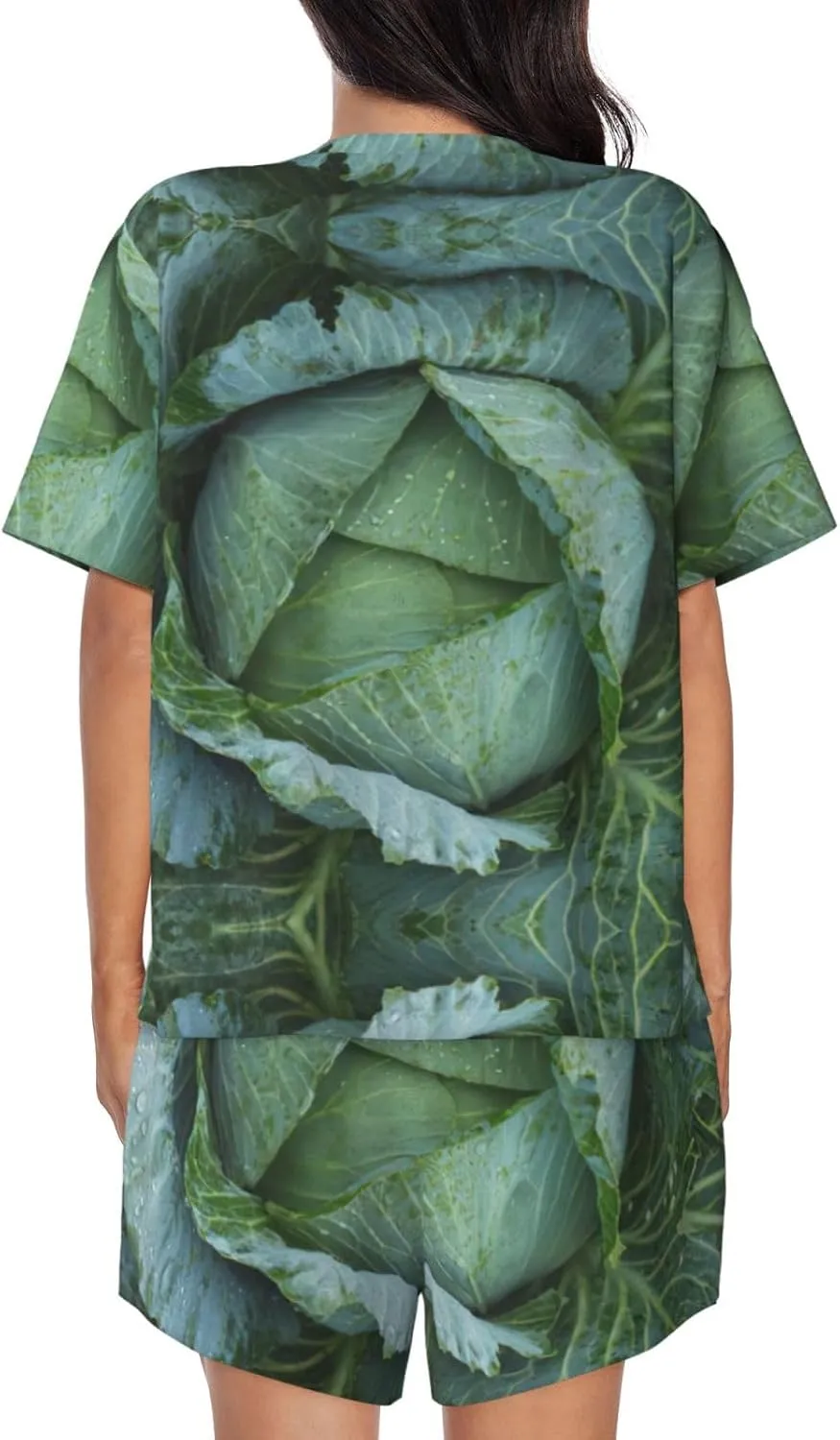Bright Cabbage Print Women Style Short Sleeve Pajama Sets Soft And Comfy Nightwear For Home Outings