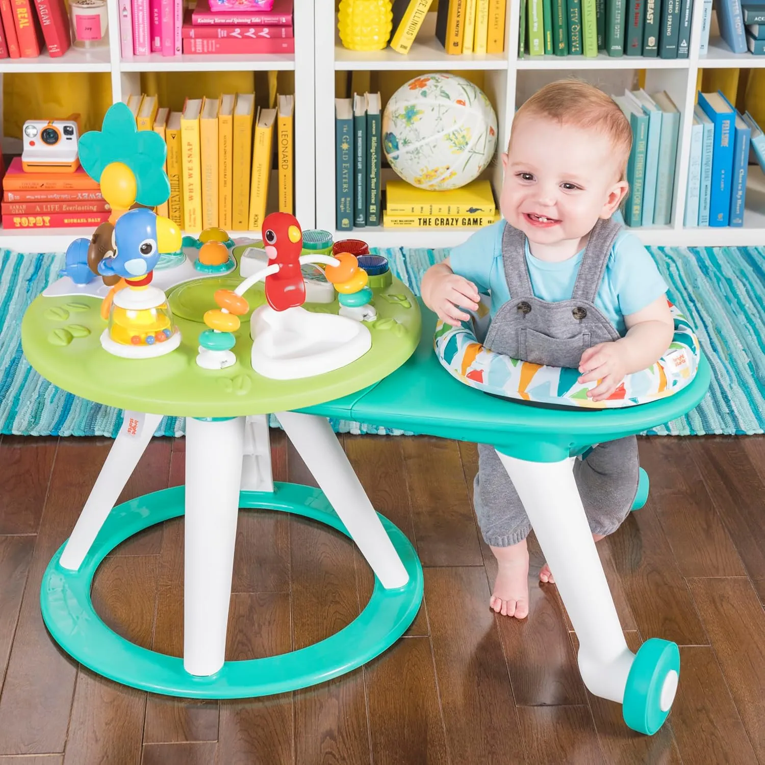 Bright Starts Around We Go 2-in-1 Baby Walker, Discovery Activity Center and Table, Tropic Cool, Ages 6 Months 