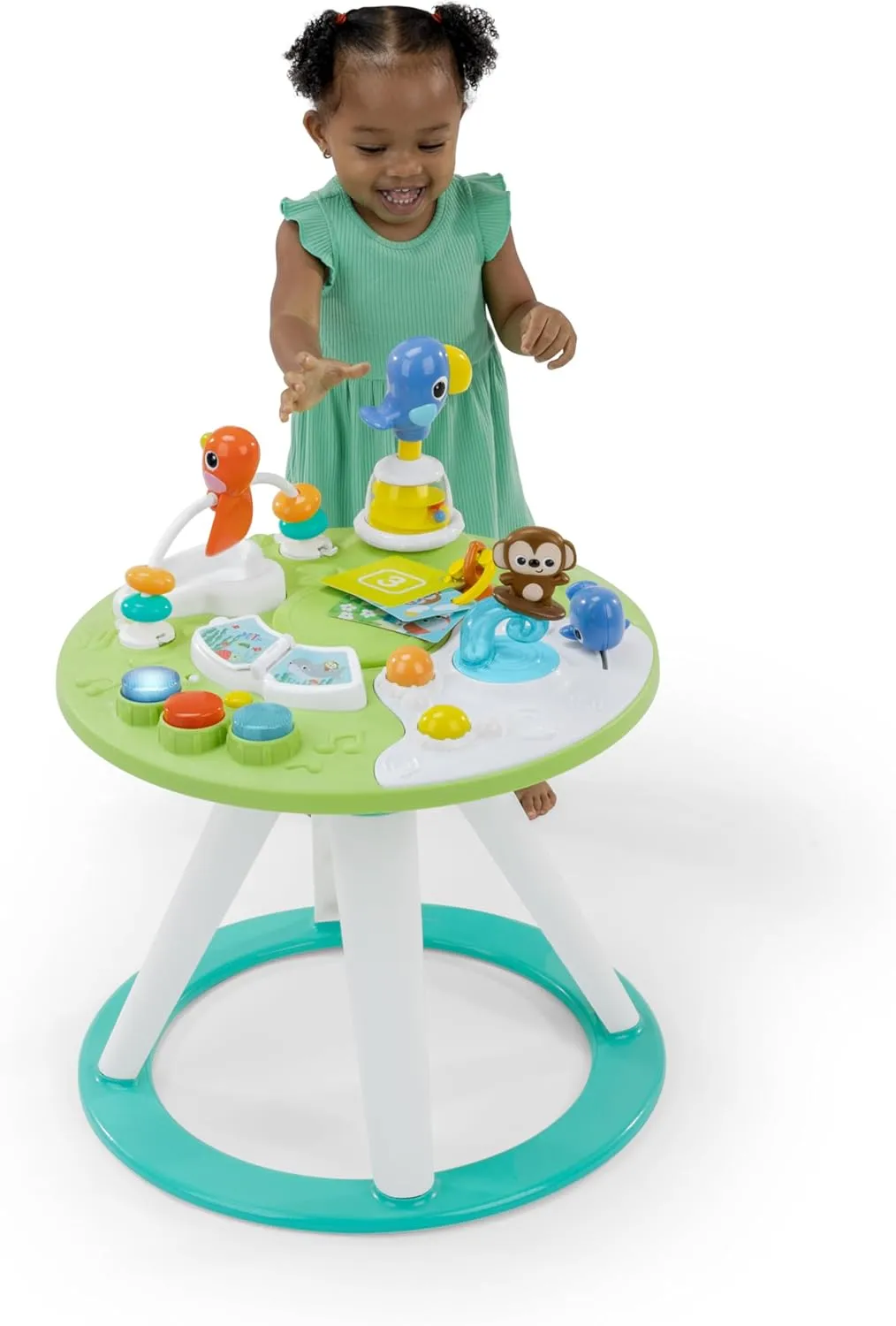 Bright Starts Around We Go 2-in-1 Baby Walker, Discovery Activity Center and Table, Tropic Cool, Ages 6 Months 