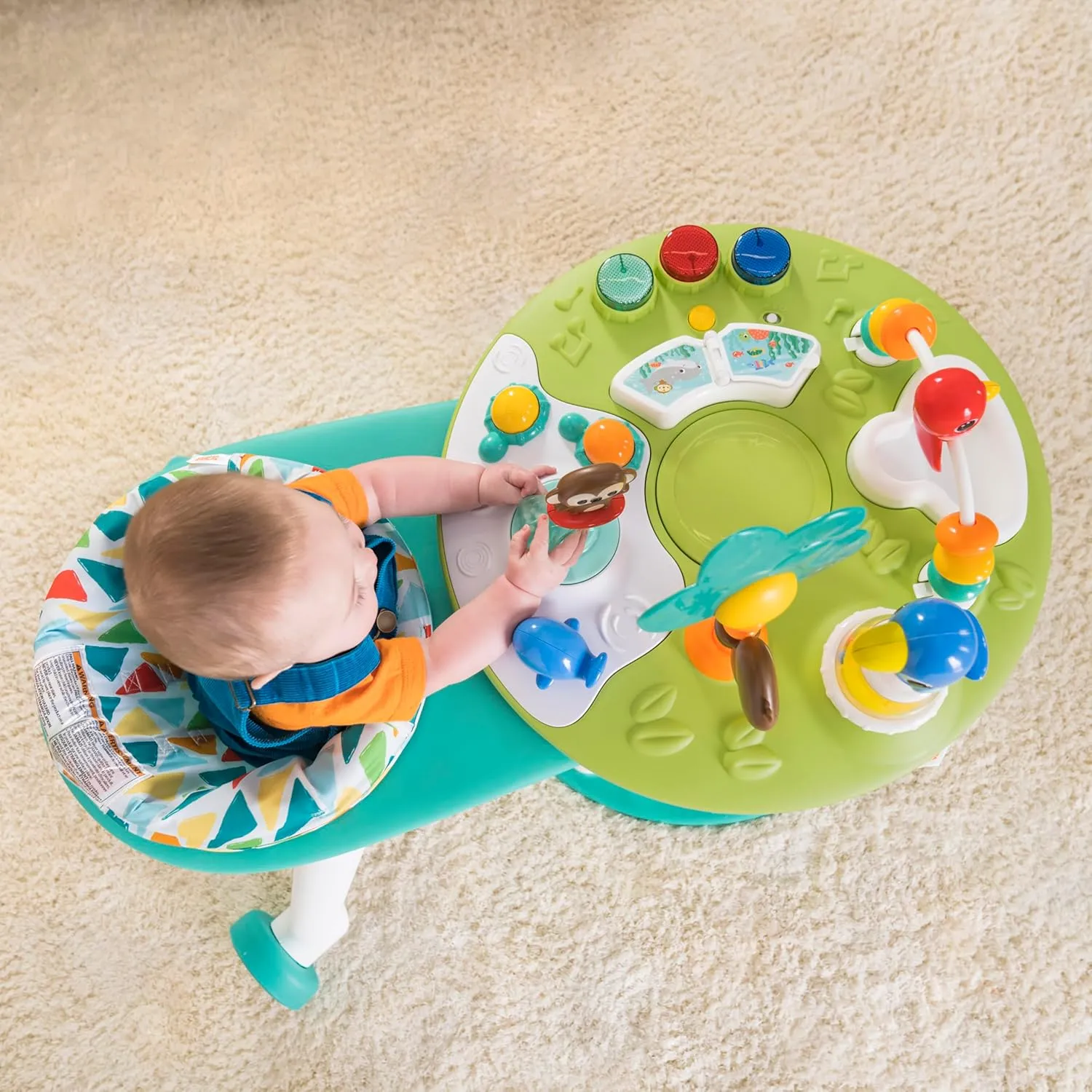 Bright Starts Around We Go 2-in-1 Baby Walker, Discovery Activity Center and Table, Tropic Cool, Ages 6 Months 