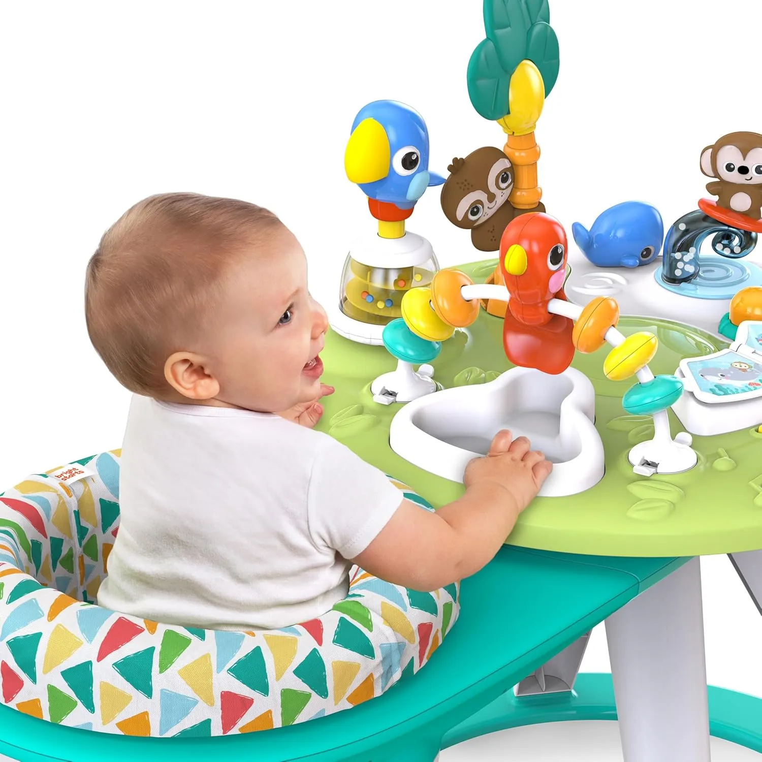 Bright Starts Around We Go 2-in-1 Baby Walker, Discovery Activity Center and Table, Tropic Cool, Ages 6 Months 