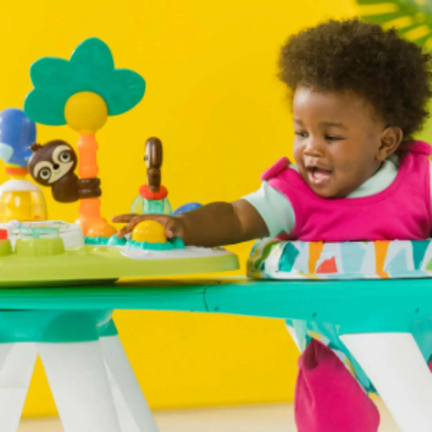 Bright Starts Around We Go 2-in-1 Baby Walker, Discovery Activity Center and Table, Tropic Cool, Ages 6 Months 