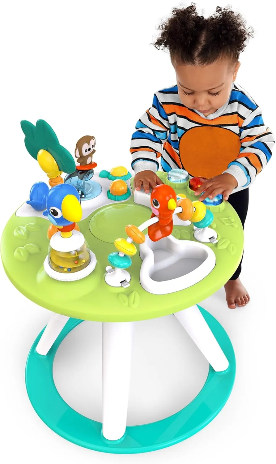Bright Starts Around We Go 2-in-1 Baby Walker, Discovery Activity Center and Table, Tropic Cool, Ages 6 Months 