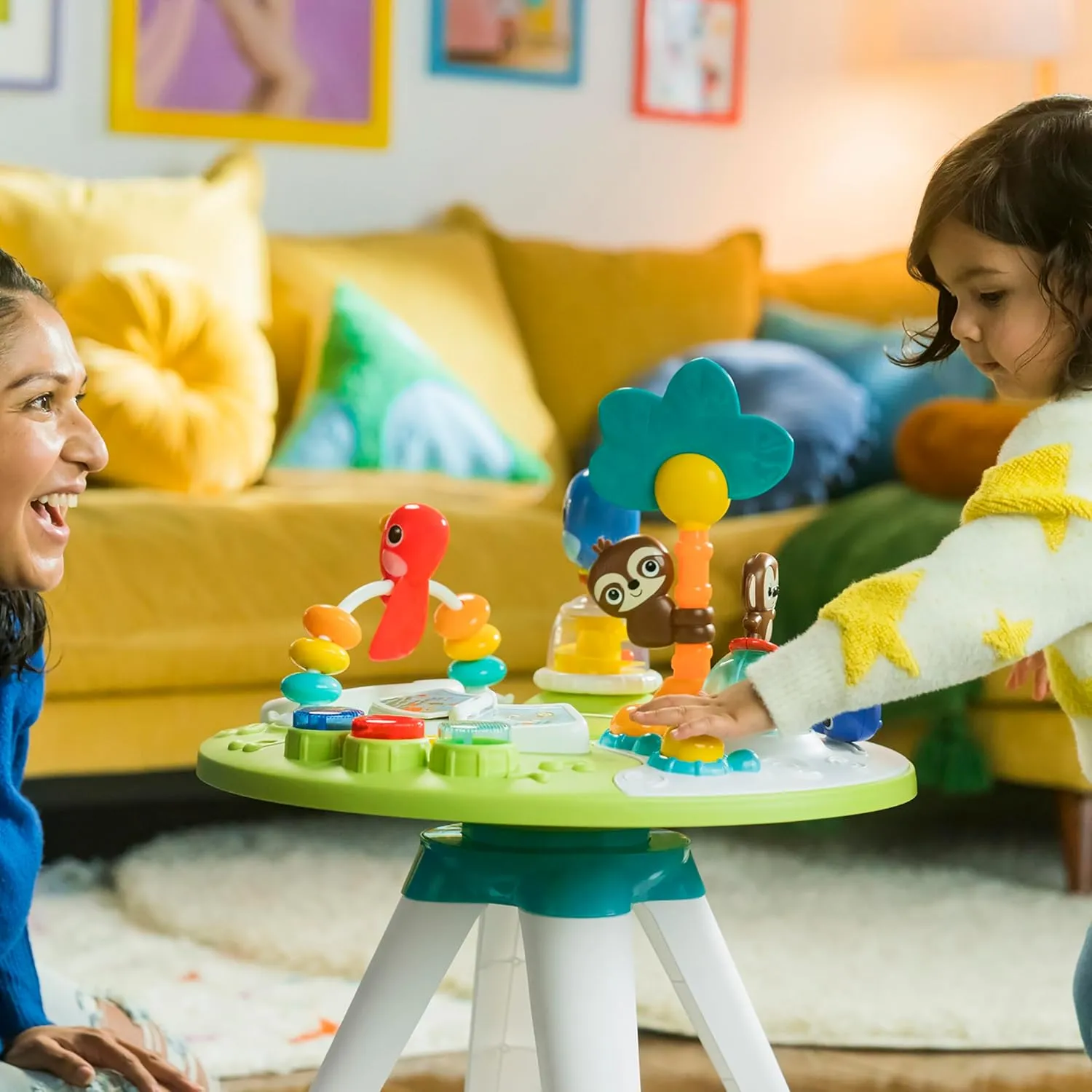 Bright Starts Around We Go 2-in-1 Baby Walker, Discovery Activity Center and Table, Tropic Cool, Ages 6 Months 